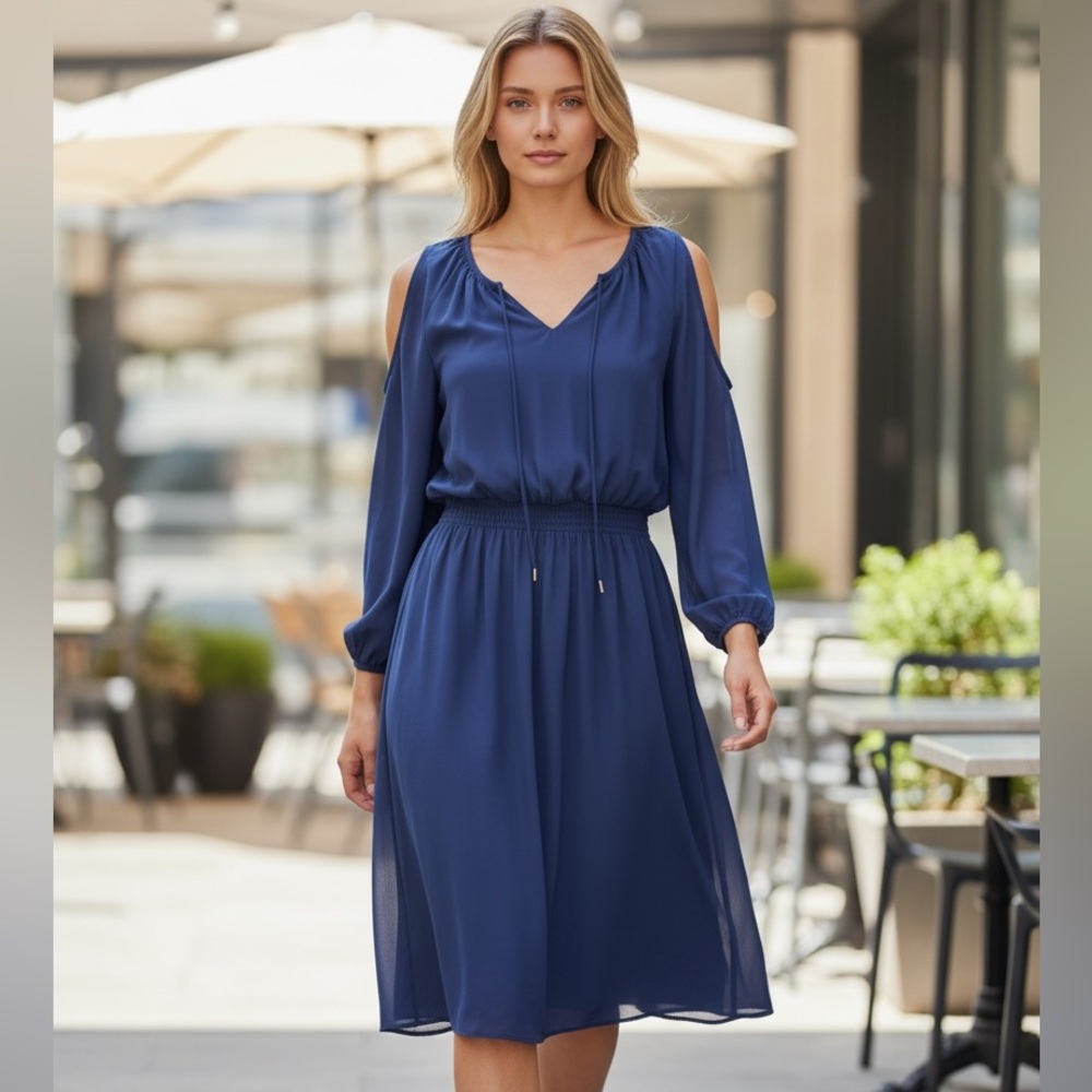 White House Black Market Blue Cold-Shoulder Maxi Dress